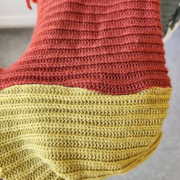 Color Block Knit Circle Scarf Fringe Red Yellow Blue Winter Fall Boho Cozycore - Picture 3 of 7